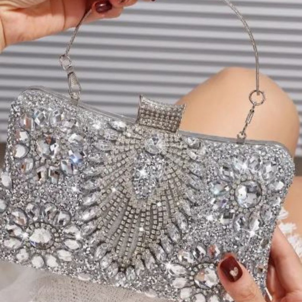 P594-GORGEOUS Rhinestone Flower Bling Bag-Wrist or Shoulder - Picture 4 of 7